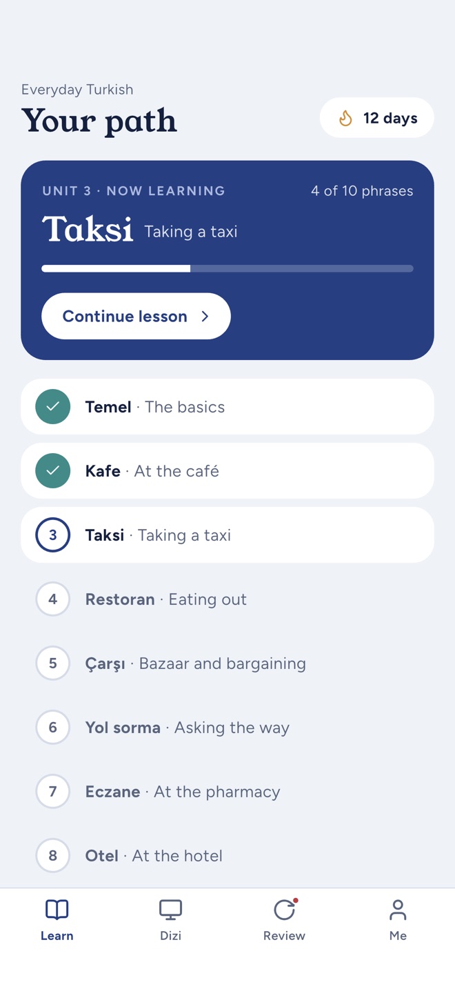Learn tab with the unit path