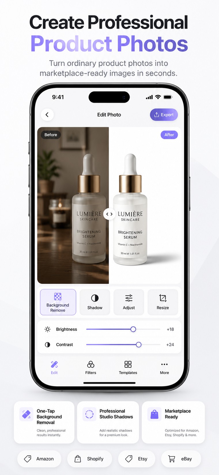 A finished, marketplace-ready product listing