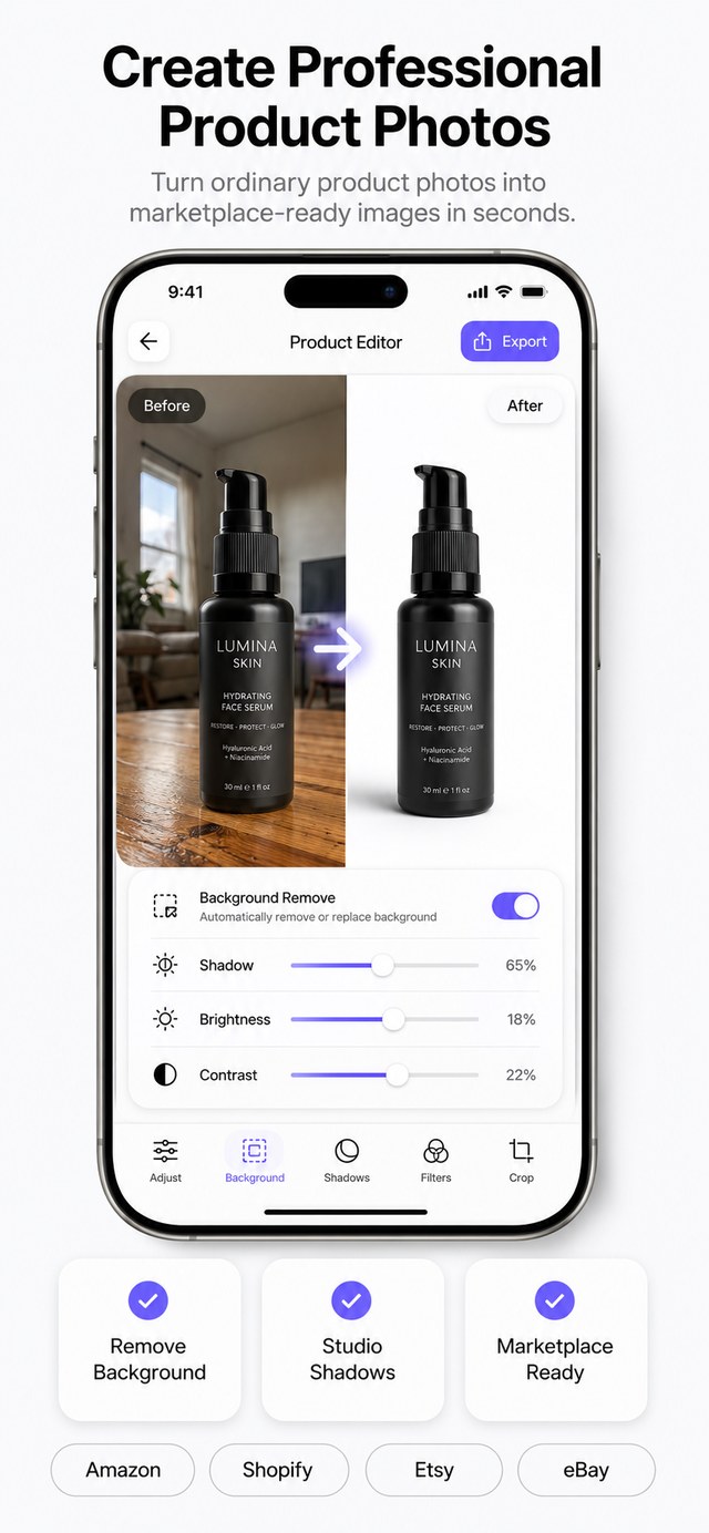 SellerKit home screen with professional product photos