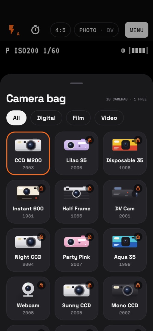 Camera bag with 18 cameras